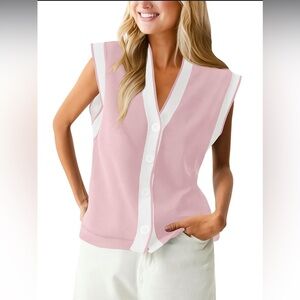 NWT Pink and White Boxy Sleeveless Knit Vest